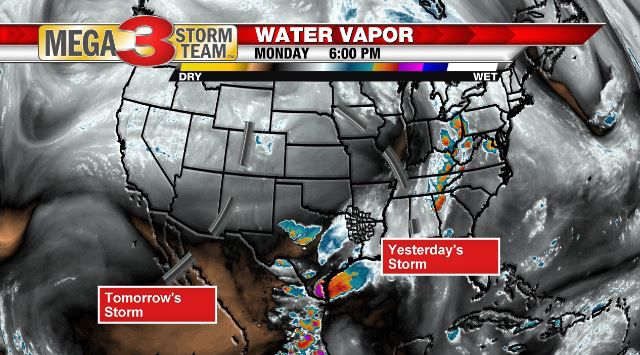 Water Vapor Image showing previous and next storm systems